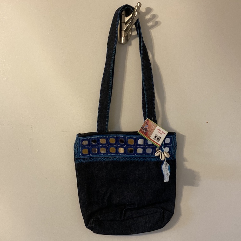 Mirror Embroidered Denim Shoulder Bag by Lambani Artisans Handcrafted